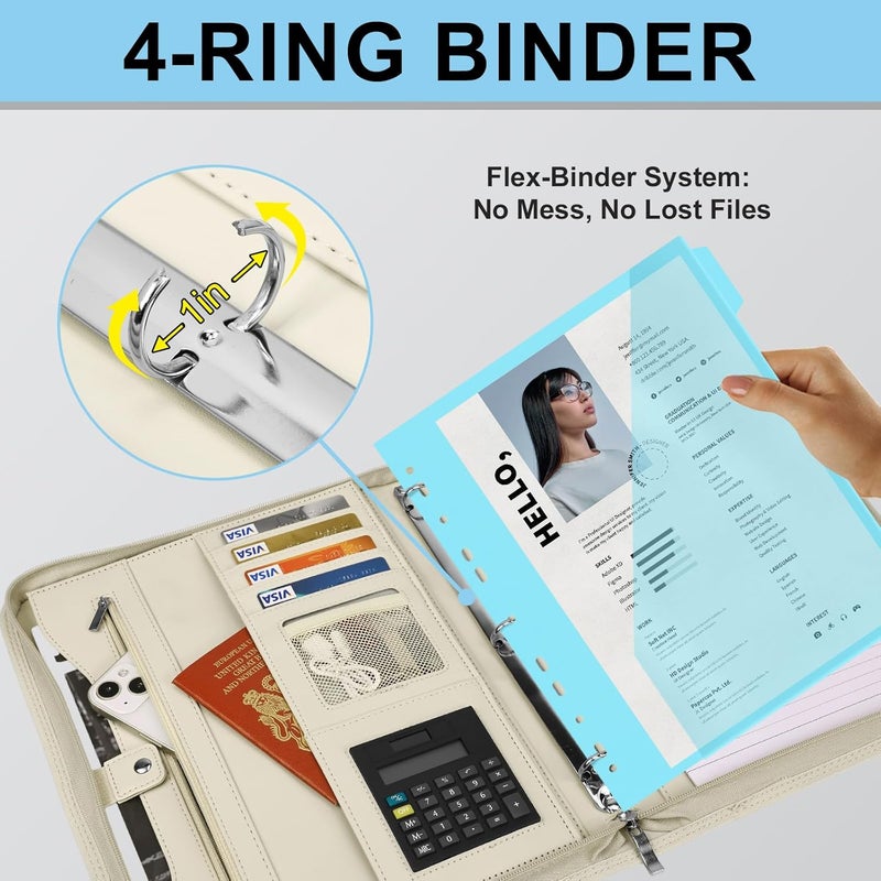 Eshow Portfolio Organizer - 3 Ring Binder with Zipper, Vegan Leather Business Padfolio Folder with Notepad Includes 5 Color Sheet Protectors for Documents Files for Men Women - Image 5